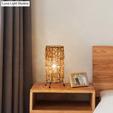 Chinese Bamboo Cylindrical Desk Light: 1 Bulb Task Lighting For Living Room In White/Coffee