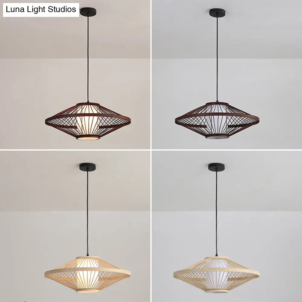 Chinese Bamboo Flying Saucer Pendant Light Fixture - 1 Suspension For Restaurants