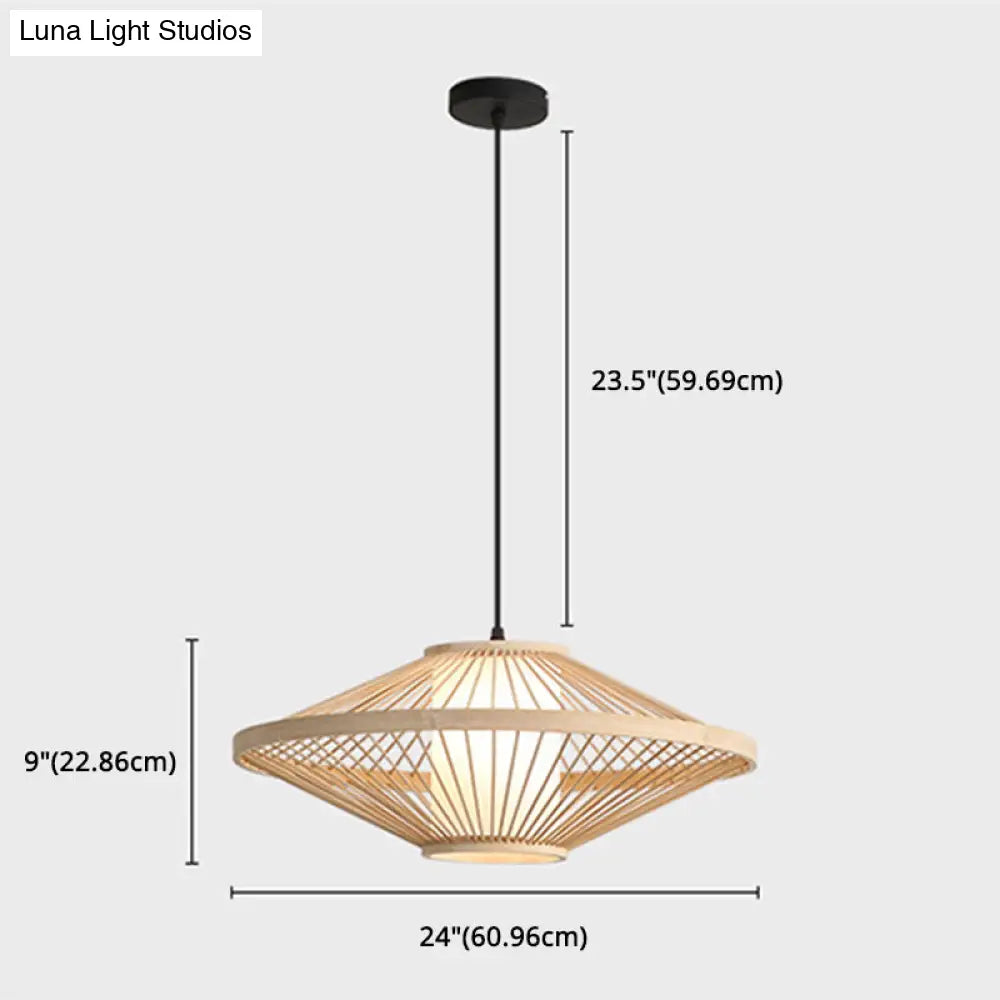 Chinese Bamboo Flying Saucer Pendant Light Fixture - 1 Suspension For Restaurants