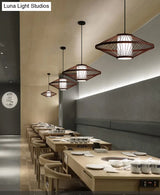 Chinese Bamboo Flying Saucer Pendant Light Fixture - 1 Suspension For Restaurants