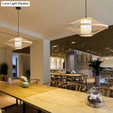 Chinese Bamboo Flying Saucer Pendant Light Fixture - 1 Suspension For Restaurants