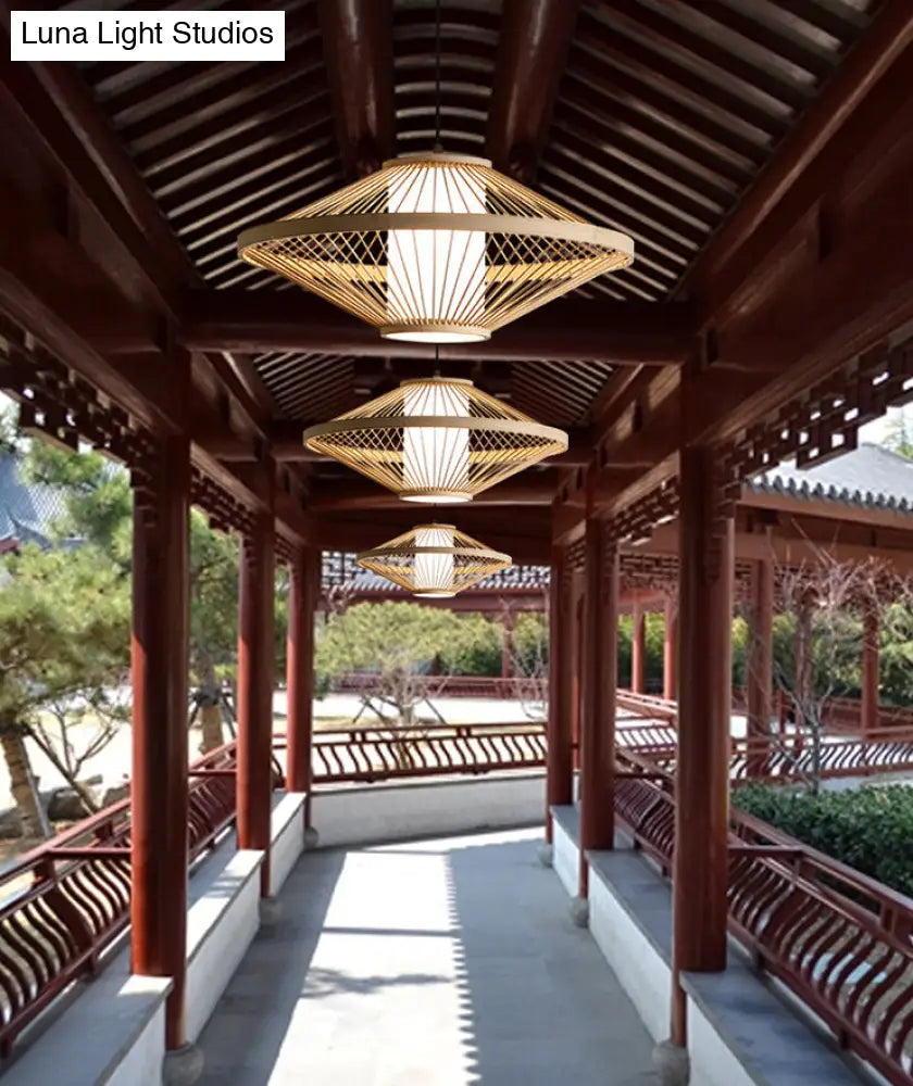 Chinese Bamboo Flying Saucer Pendant Light Fixture - 1 Suspension For Restaurants