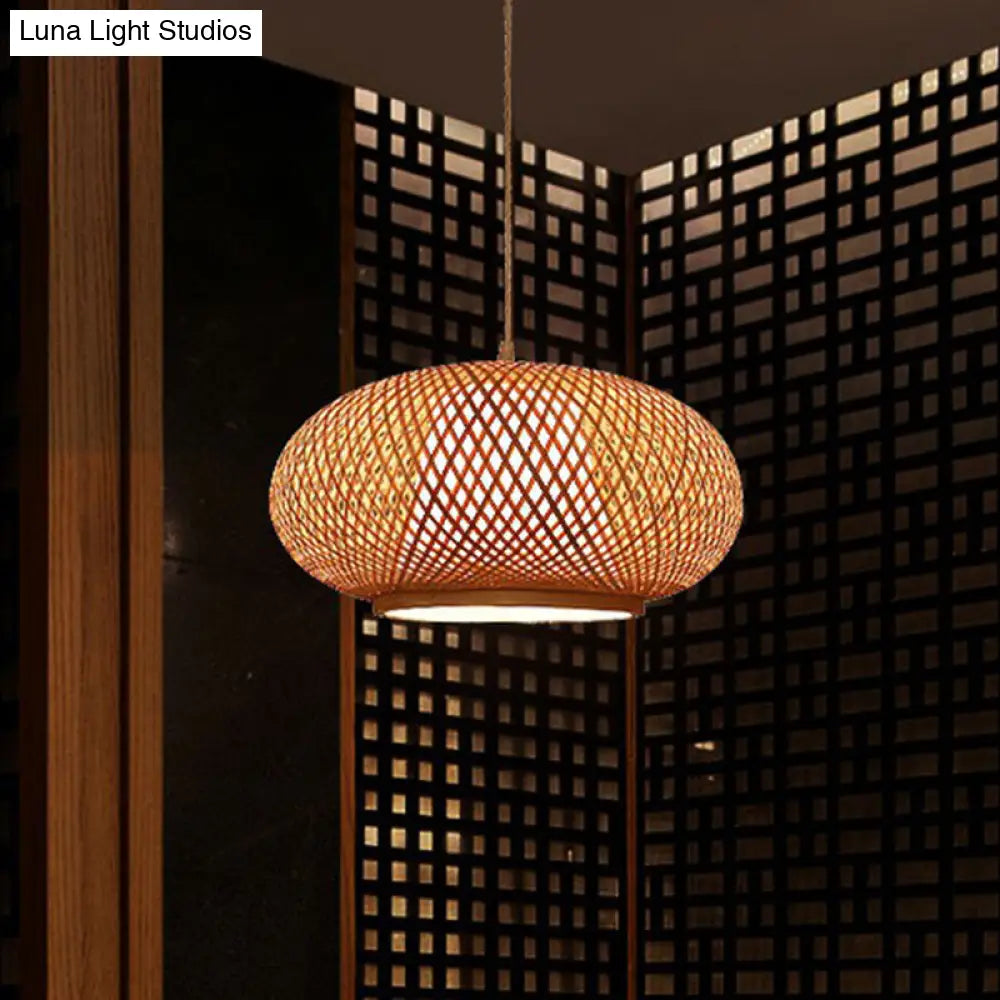 Chinese Bamboo Lantern Pendant Light - Tea Room Fixture With 1 Bulb
