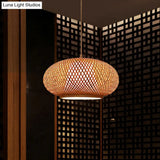 Chinese Bamboo Lantern Pendant Light - Tea Room Fixture With 1 Bulb