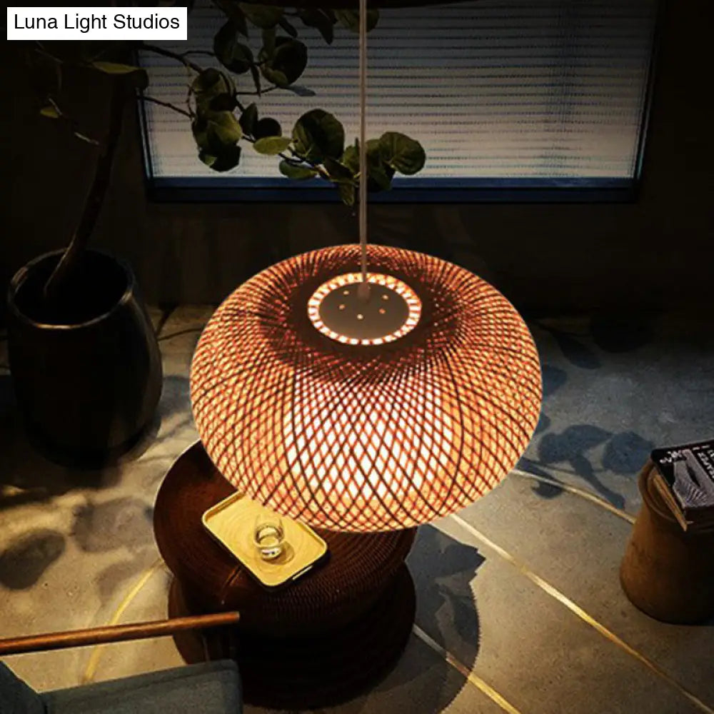 Chinese Bamboo Lantern Pendant Light - Tea Room Fixture With 1 Bulb