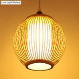 Chinese Bamboo Lantern Pendant Light With Beige Shade For Ceiling