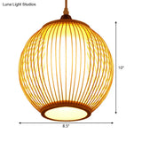 Chinese Bamboo Lantern Pendant Light With Beige Shade For Ceiling