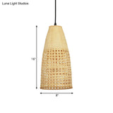 Chinese Bamboo Shade Pendant Light - Beige 1-Bulb Elongated Drop Restaurant Style