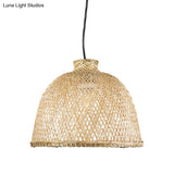 Chinese Bamboo Shade Pendant Light With Down Lighting For Beige Bowl Ceiling