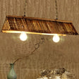 Chinese Bamboo Triangular Island Light - Brown Pendant Lighting Fixture With 2 Heads For Tearoom