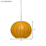 Chinese Beige Bamboo Pendant Light With Globe Shade - Restaurant Quality