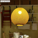 Chinese Beige Globe Pendant Light Fixture - Bamboo Suspension Lighting For Living Room
