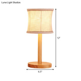 Chinese Beige Night Table Lamp With Barrel Fabric Shade - 1 Bulb Bedroom Task Light