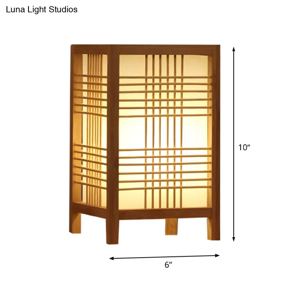 Chinese Beige Teahouse Desk Light - Rectangular Wood Shade 1 Head Task Lighting
