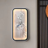 Chinese Bird And Flower Fabric Mural Lamp: Led Wall Mounted Lighting Black & White Black-White