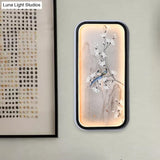 Chinese Bird And Flower Fabric Mural Lamp: Led Wall Mounted Lighting Black & White