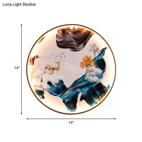 Chinese Birds/Elk Metal Wall Art With Led Lighting - Black Finish