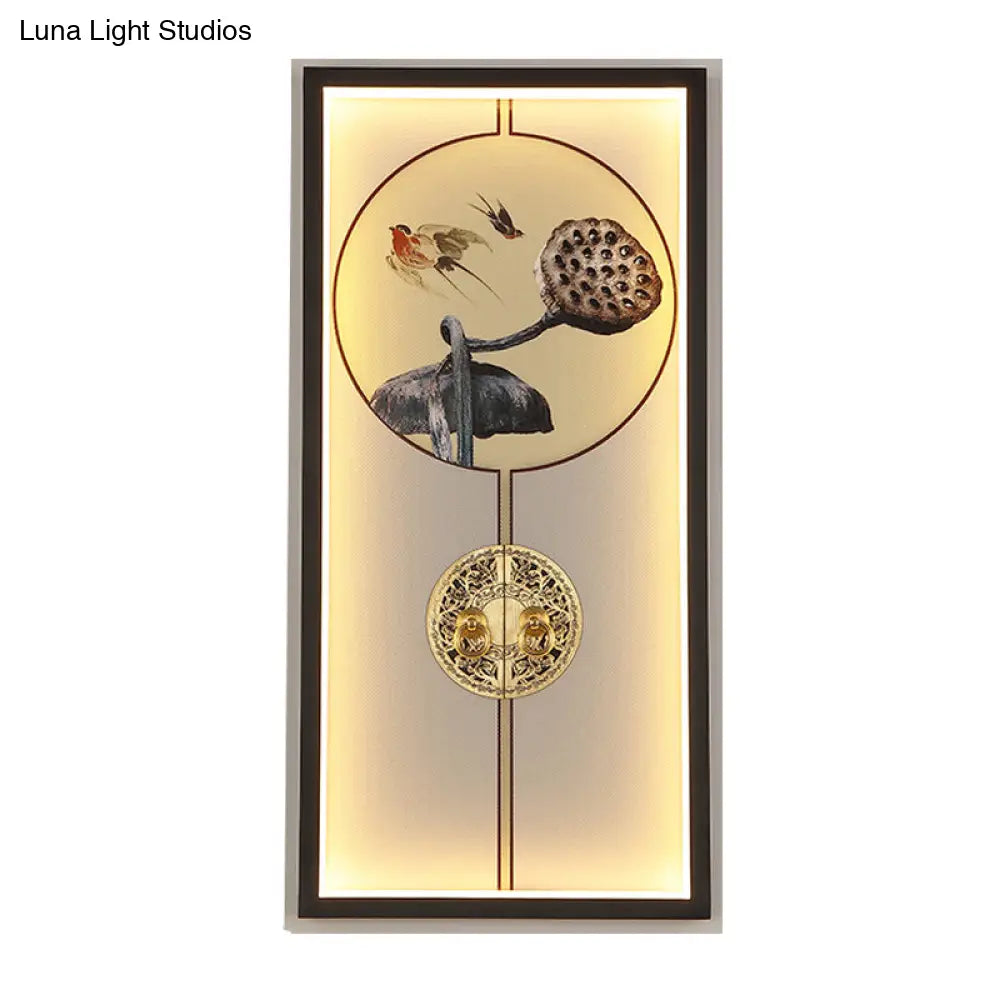 Chinese Black And Gold Led Sconce Light Fixture - Door Lock Wall Mount Mural Lamp