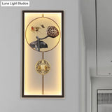 Chinese Black And Gold Led Sconce Light Fixture - Door Lock Wall Mount Mural Lamp