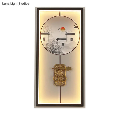 Chinese Black Led Wall Light With Metal House And Door Lock Design For Living Room