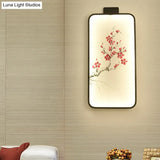 Chinese Black Led Wall Mounted Lotus/Peach Mural Lamp - Bedroom Lighting