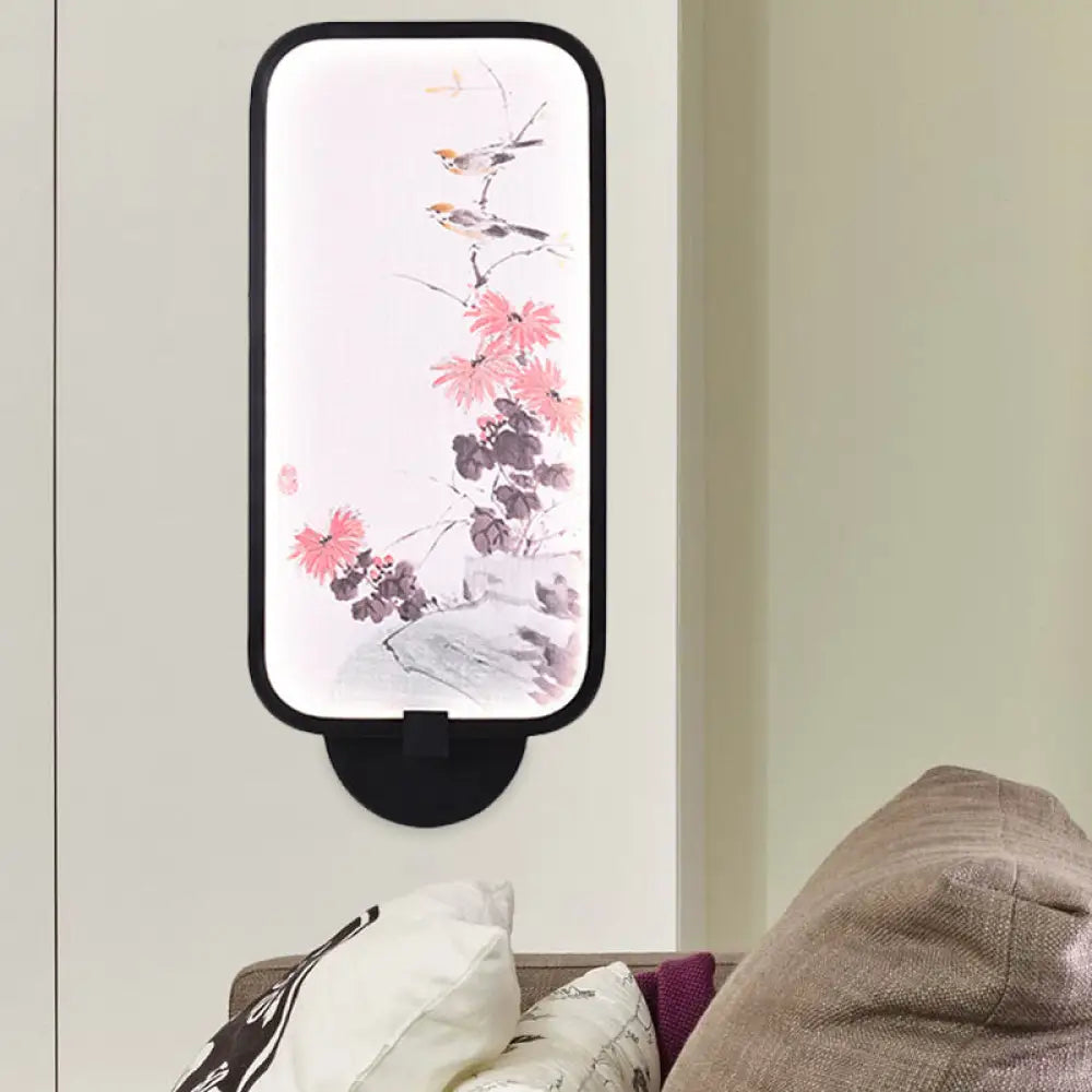 Chinese Black Led Wall Sconce With Metallic Chrysanths/Lotus Mural Lighting - Perfect For Your
