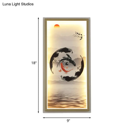 Chinese Carps Led Wall Sconce Light In Black And Red For Dining Room Decoration
