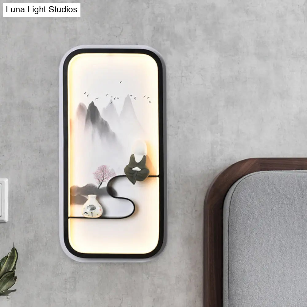 Chinese Ceramic Black Mountain Mural Lamp - Led Wall Lighting Fixture