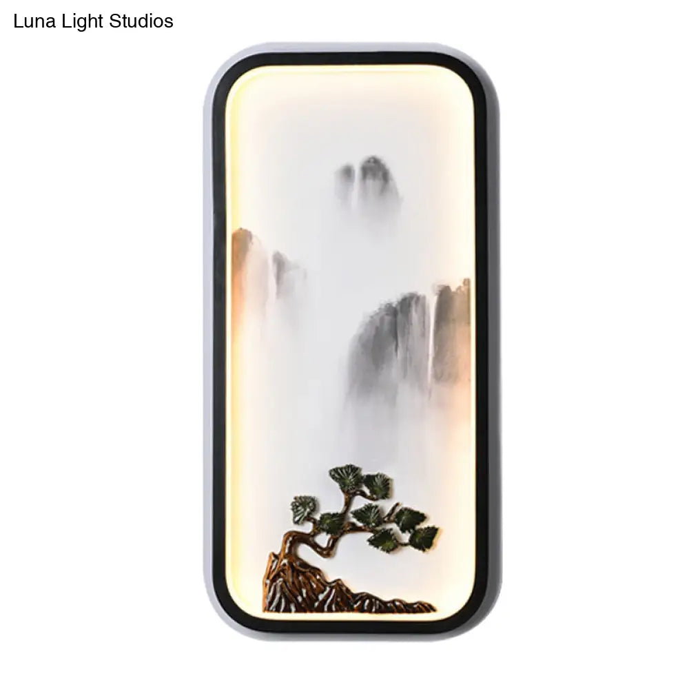 Chinese Ceramic Black Mountain Mural Lamp - Led Wall Lighting Fixture