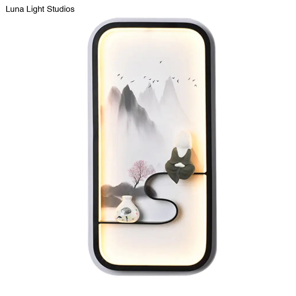 Chinese Ceramic Black Mountain Mural Lamp - Led Wall Lighting Fixture
