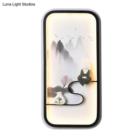 Chinese Ceramic Black Mountain Mural Lamp - Led Wall Lighting Fixture