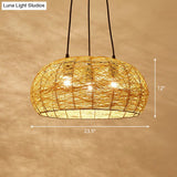 Chinese Dome Rattan Chandelier With 3 Pendant Lights For Restaurants