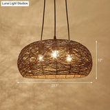 Chinese Dome Rattan Chandelier With 3 Pendant Lights For Restaurants