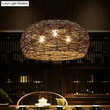 Chinese Dome Rattan Chandelier With 3 Pendant Lights For Restaurants