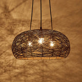 Chinese Dome Rattan Chandelier With 3 Pendant Lights For Restaurants Brown / 18