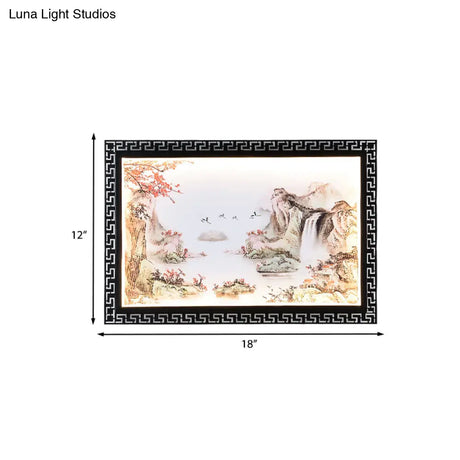 Chinese Fabric Led Wall Sconce: Paradise/Misty Mountain Black Mural Lighting For Home Décor