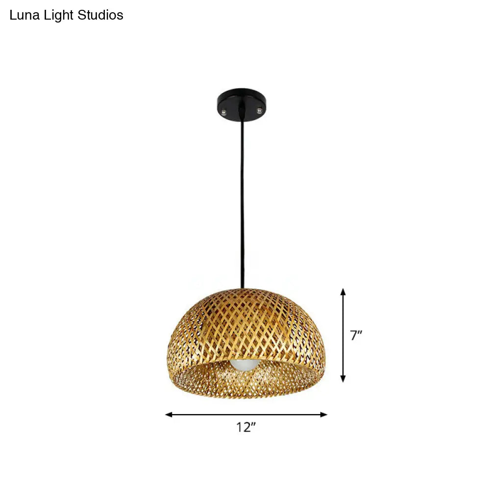 Chinese Hand-Woven Bamboo Pendant Light - Beige
