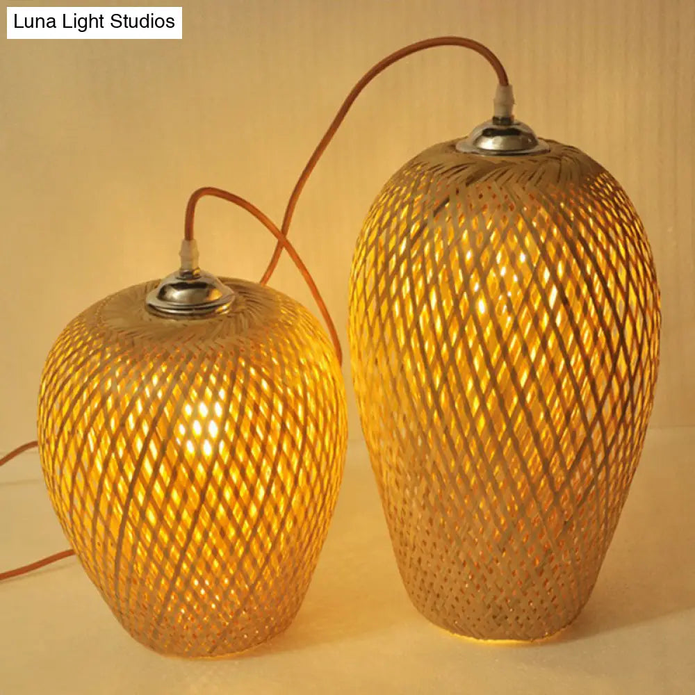 Chinese Hand-Woven Bamboo Pendant Light - Beige