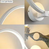Chinese-Inspired Black/White Led Acrylic Wall Sconce - 12 Circular Lamp With Scenic Pattern