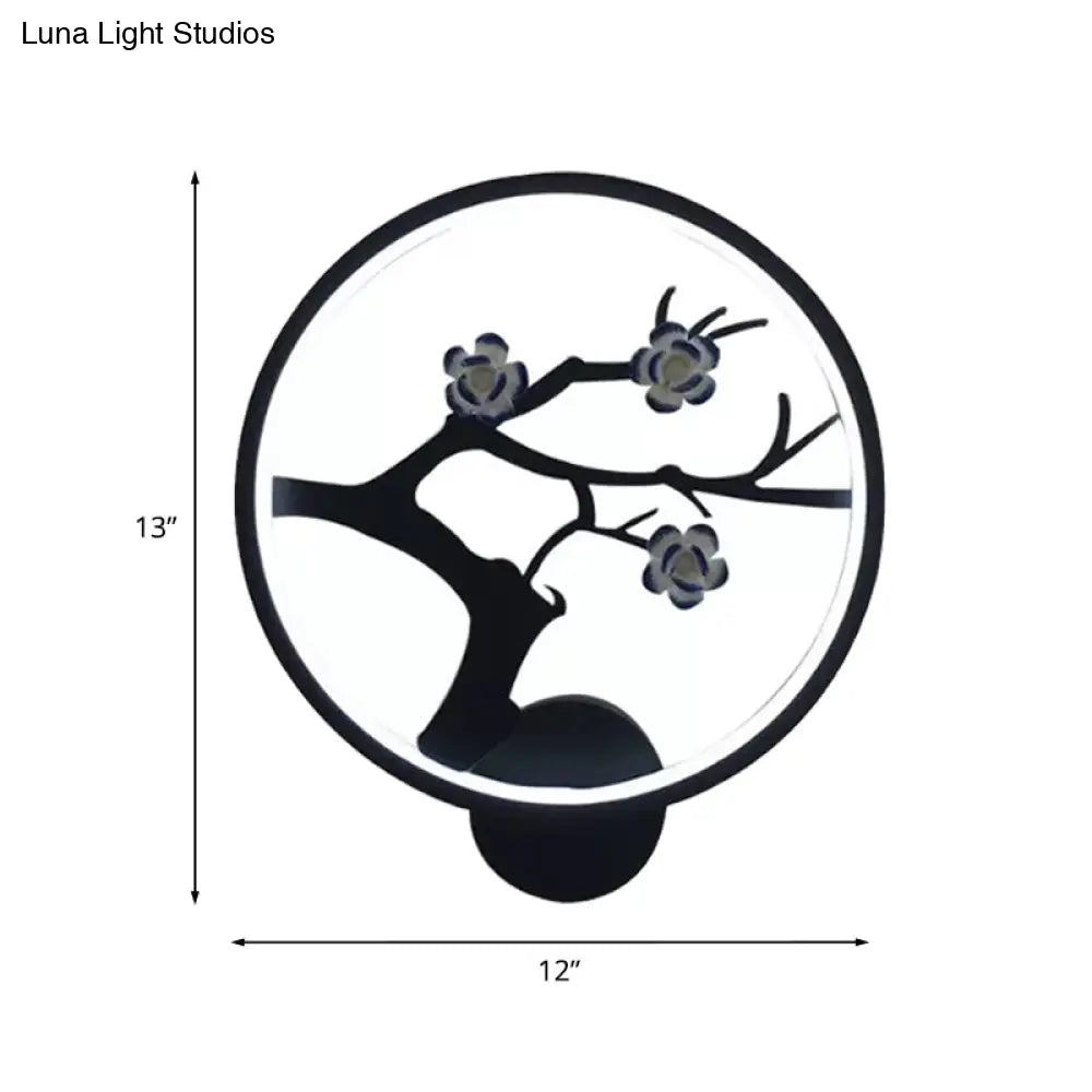 Chinese Iron Flower Branch Sconce With Led Wall Mount