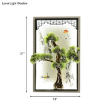 Chinese Landscape Pine Tree Iron Mural Sconce Light With Led Flush Mount - Green Decor