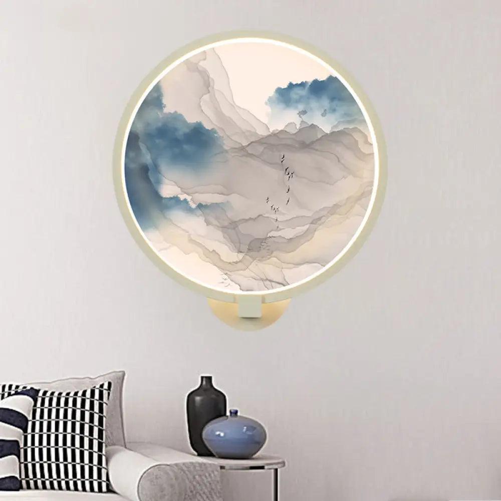 Chinese Led Acrylic Mountain Wall Lamp: White Mural Lighting For Living Room / C