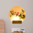 Chinese Led Acrylic Mural Light With Circular Birds And Flowers Wood Wall Mount
