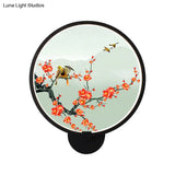 Chinese Metal Led Wall Lamp With Circular Natural View - Black Mural Light For Bedroom
