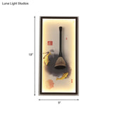 Chinese Metal Wall Lamp: Fish & Writing Brush Led Mural Light For Study Room In Black