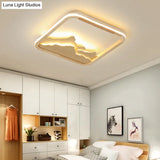 Chinese Mountain Wood Rectangle Flush Ceiling Led Light Fixture For Bedroom / 17 Natural