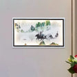 Chinese Steed And Landscape Mural Led Wall Lamp In Black - Fabric Parlor Lighting