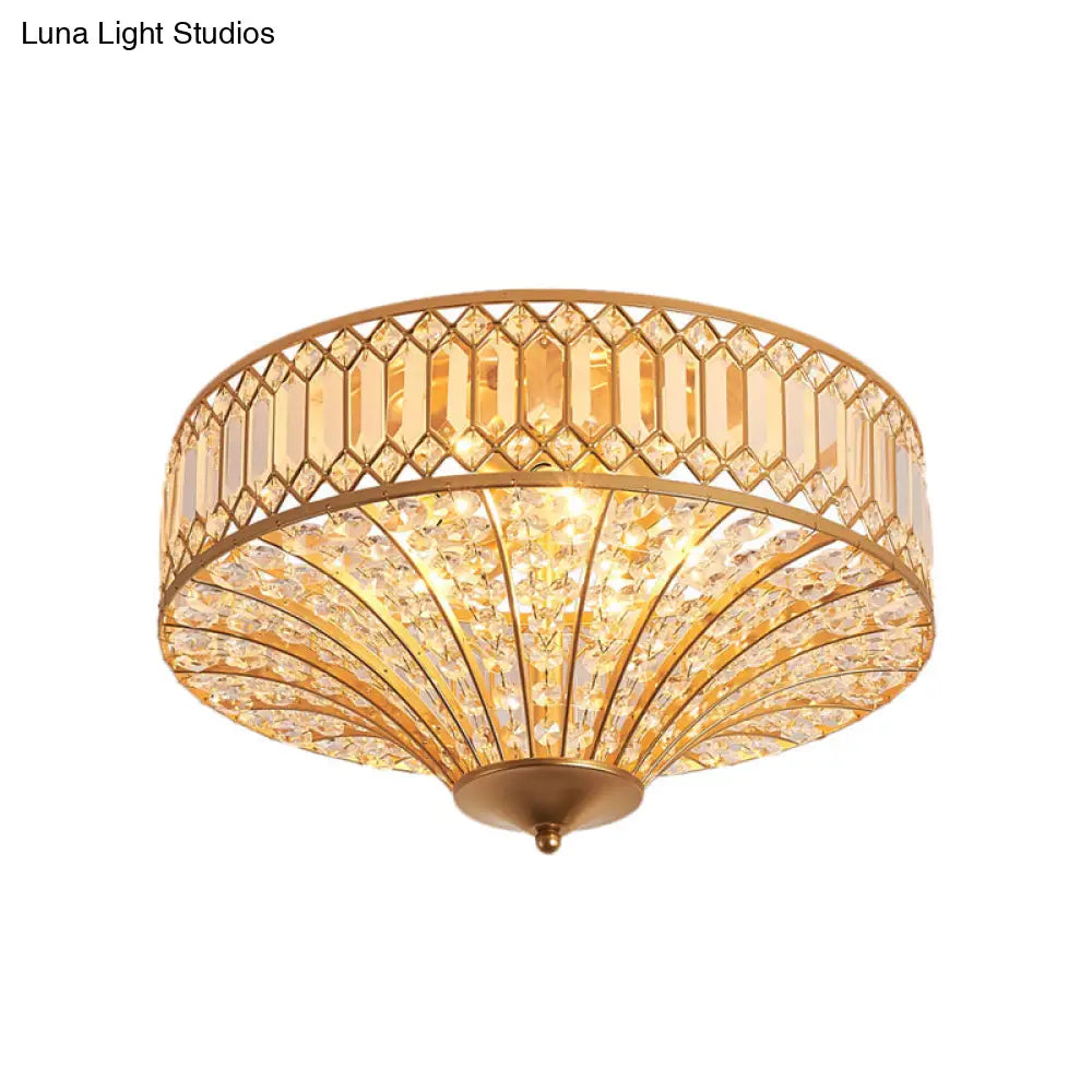 Chinese Style 5-Light Bedroom Ceiling Lamp In Flared Crystal Flush Mount Design - Gold Finish’