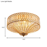 Chinese Style 5-Light Bedroom Ceiling Lamp In Flared Crystal Flush Mount Design - Gold Finish’