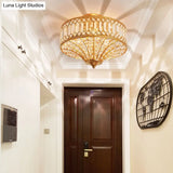 Chinese Style 5-Light Bedroom Ceiling Lamp In Flared Crystal Flush Mount Design - Gold Finish’